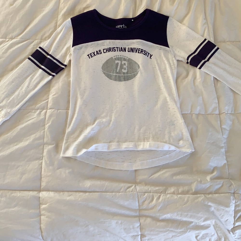 TCU purple and white spirit burn-out shirt